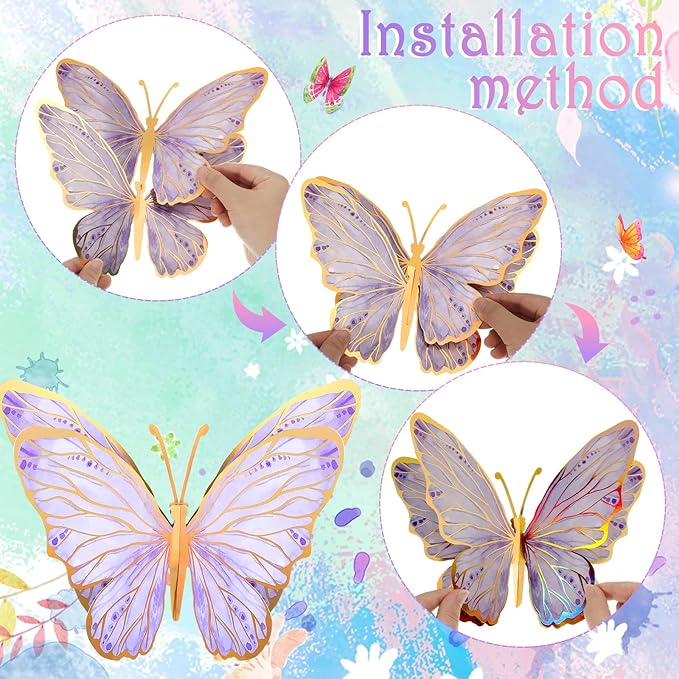 Geyee 10 Pcs Large Butterfly Centerpieces for Tables Butterfly Party Decorations 3D Paper Table Toppers Centerpieces Wall Decor for Birthday Baby Shower Wedding Party Supplies(Purple)