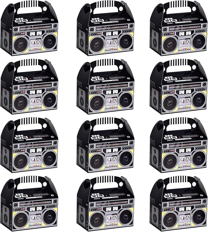 12 Pieces 80s 90s Novelty Boom Favor Boxes Boombox Prop Radio Decorations Table Centerpieces Decor for Retro 1980s Theme Hip Hop Party Favors