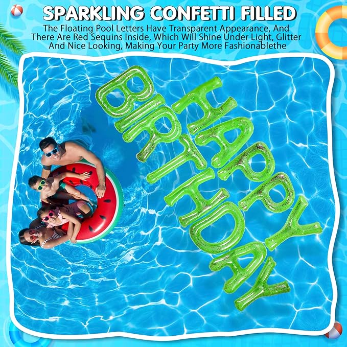 Shappy 20'' Happy Birthday Pool Large Floating Letter Balloons with Adhesive Dots Inflatable Pool Decorations for Summer Birthday Party