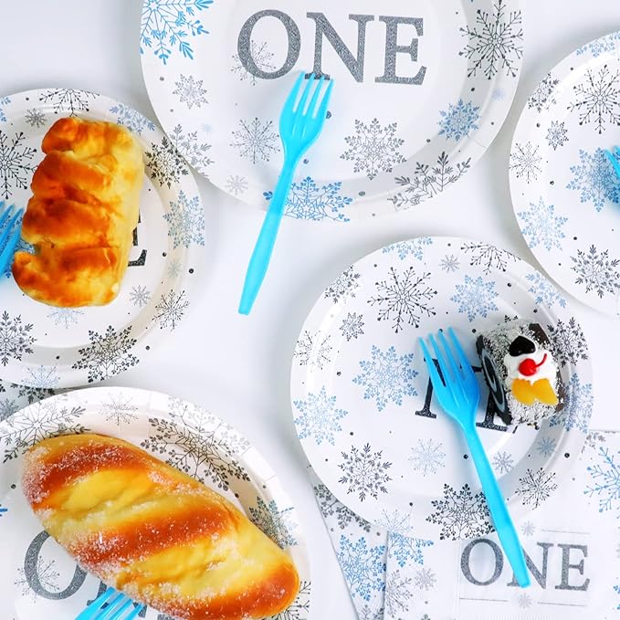 Winter Onederland 1st Party Plates Napkins Snowflake One Birthday Themed Tableware for Baby Blue First Birthday Party Disposable Paper Plates Napkins Party Decorations Supplies Favors 24 Guests