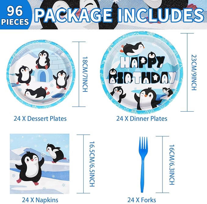 96 PCS Penguin Birthday Party Supplies 350 GSM Winter Penguin Plates and Napkins Disposable Tableware Set Penguin Birthday Decorations for Winter Penguin Theme Birthday Party Baby Shower Decor Serve24