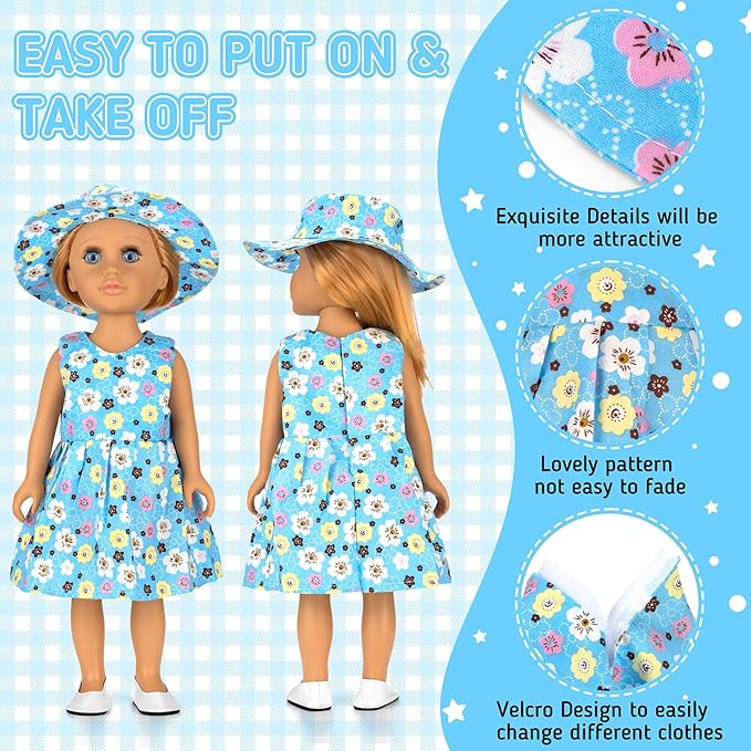 18 inch Doll Clothes and Accessories for American 18 Inch Dolls Girl Clothing Gift, 18Pcs Complete Set Clothing with Outfits, Dress, Shoes, Swimsuit, Underwear, Hat, Handbag, Clothes Hangers
