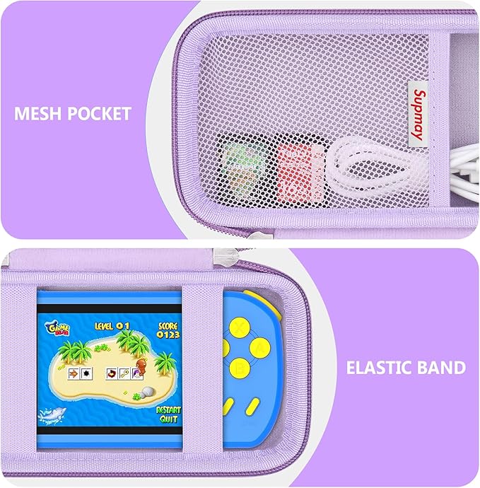 Supmay Carrying Case Compatible with CCTU / TEBIYOU Kids Handheld Games Preloaded 218 Retro Video Games, Portable Gaming Electronic Toys Storage Holder Travel Bag with Mesh Pocket for USB Cable,Purple