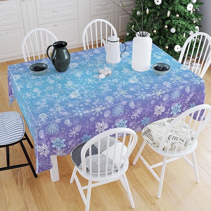 3PCS Winter Frozen Tablecloth Decorations, Blue and Purple Snowflake Winter Wonderland Disposable Rectangular PE Table Cover for Christmas Holiday New Year Birthday Party Decorations, 51.2x 86.6inch