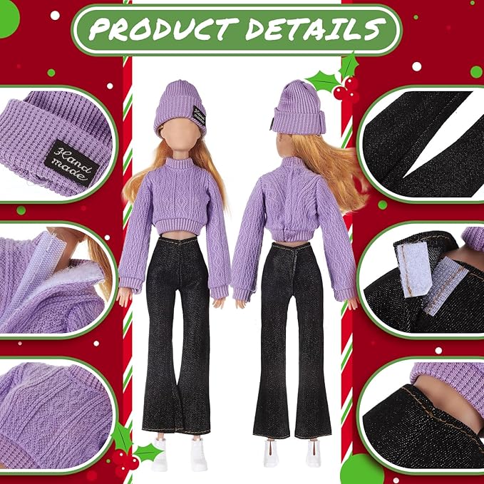 6 Pcs Winter Doll Clothes 11.8 Inch Fashion Doll Accessories Set Sweaters Denim Pant Clothing Sweet Outfits for Winter Spring Party Birthday Gift(Multicolor)
