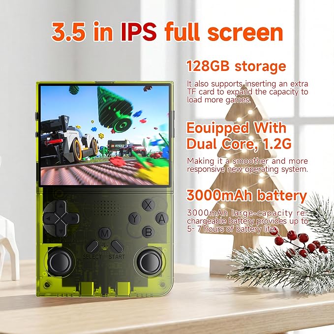 R40 Retro Handheld Game Console with Storage Case - Open Source System,3.5" IPS Screen, 18,000+ Classic Games, 128G TF Card, 3000mAh Battery, Portable Gaming Player for Travel, Yellow