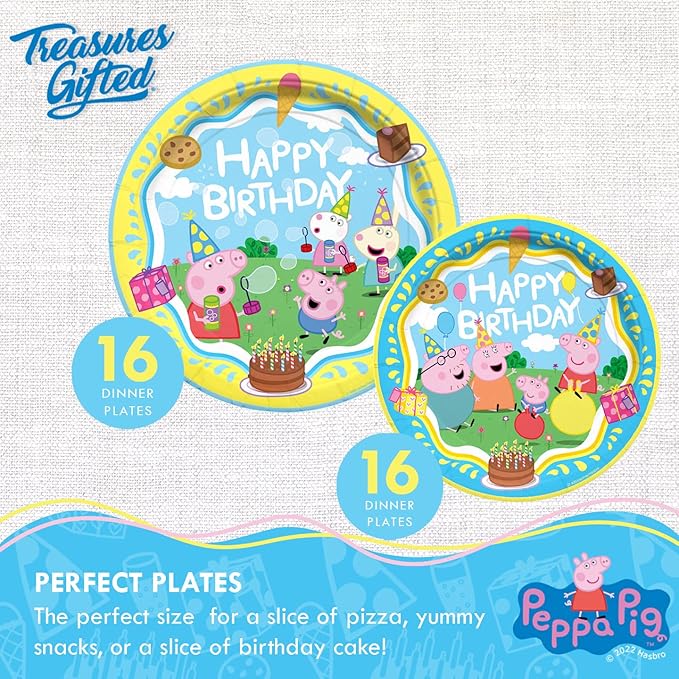 Treasures Gifted Officially Licensed Peppa Pig Birthday Party Supplies - Serves 16 Guests - Complete Set Peppa Pig Party Supplies - Peppa Pig Decorations, Peppa Pig Birthday Banner, Plates & More