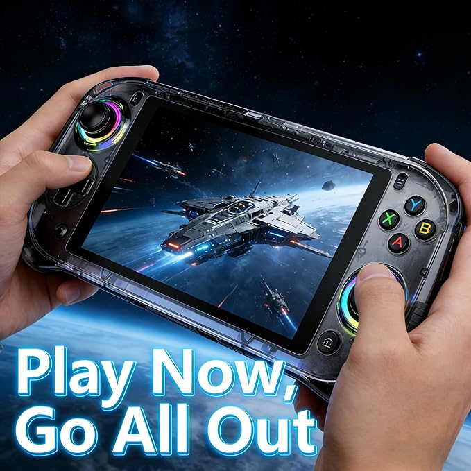 5.5"HD Android Retro Handheld Game Console,Dual Hall Joystick,RGB Lighting,Support most Emulators & 20000+ Games,Portable Ergonomic Design,Global Online Multiplayer,Best Value below Triple Digit Line