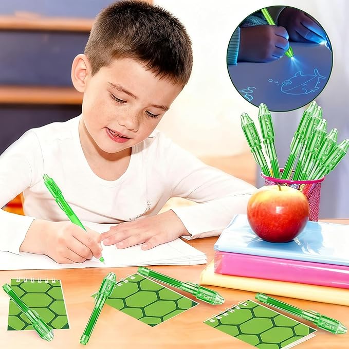 Green Turtles Party Favors, Ninja Theme Birthday Party Supplies & Goodie Bags for Kids, Include Drawstring Bags Notebook Silicone Bracelet Highlighter for Gifts Fillers