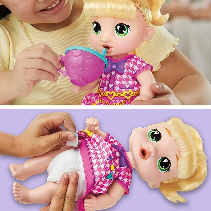 Baby Alive Bubbly Tea Party LaLa GooGoo Doll with Teapot Accessories, Blonde Hair, 11 Inches, Toys for 3 Year Old Girls and Boys & Up