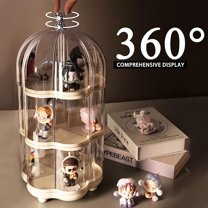 Rotating Clear Acrylic Display Case for Pop Mart, Funko Pop Figure Toys Storage Box Transparent Blind Box Organizer Stand Dustproof Protection Showcase（3 levels）