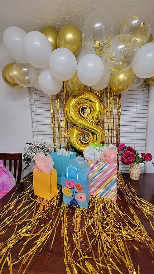 40 Inch Number 8 Balloon, Gold 8 18 28 80 Birthday Balloons for Men Boys, 8th Birthday Decorations Party Supplies, Wedding, Graduations