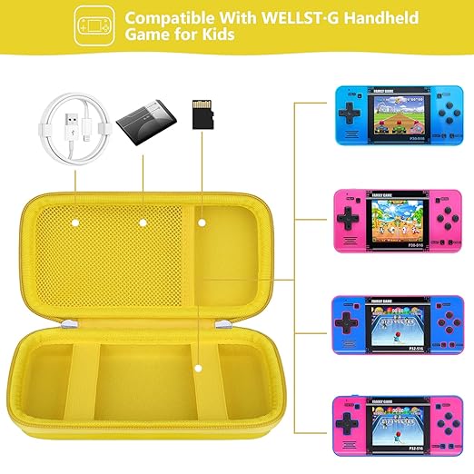 Supmay Carrying Case Compatible with WELLST·G/ for GuaiyeyeAP Handheld Game for Kids -Preloaded 220 Retro Video Games, Portable Gaming Player Storage Holder Travel Bag with Mesh Pocket, Yellow