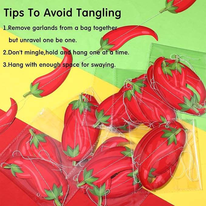 Frienda 8 Pcs Fiesta Cinco De Mayo Decorations Chili Pepper Garlands Fiesta Chili Cook off Hanging Banners Contest Tasting Competition Decor Mexican Kitchen Cook off Party Supplies(Red,Pepper)
