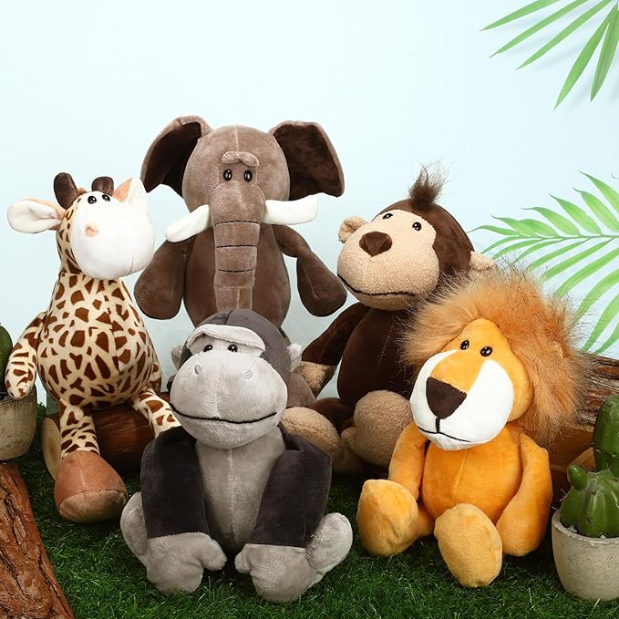 Elcoho 15 Pieces Safari Stuffed Animals Plush Toy 9.8 Inch Jungle Animals Stuffed Toys Cute Zoo Stuffed Animal Plushies Toys for Birthday Party Supplies Gifts Class Award