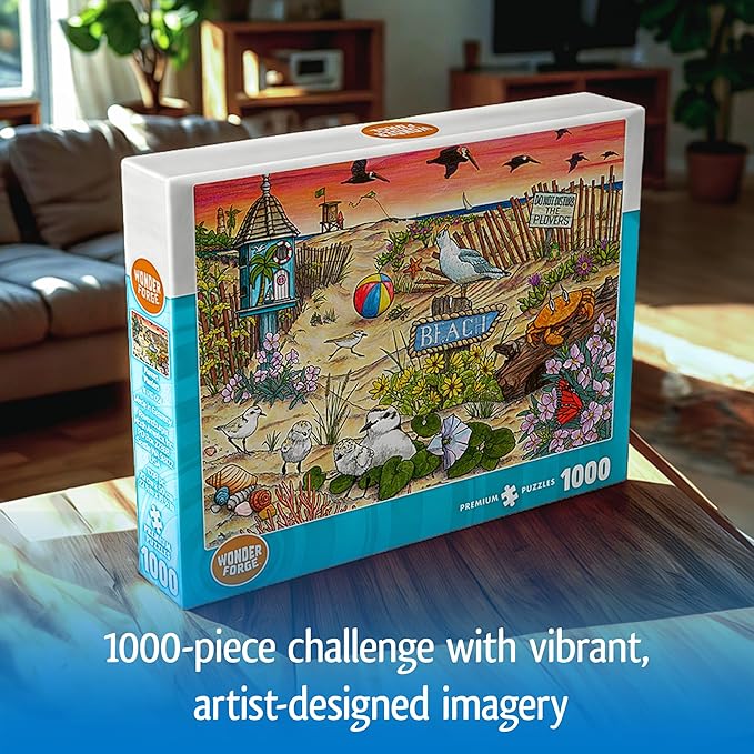 Wonder Forge Don't Disturb The Plovers 1000 Piece Jigsaw Puzzle for Adults | Unique, Perfectly-Fitting Pieces | Fun, Vibrant Imagery | Amazon Exclusive
