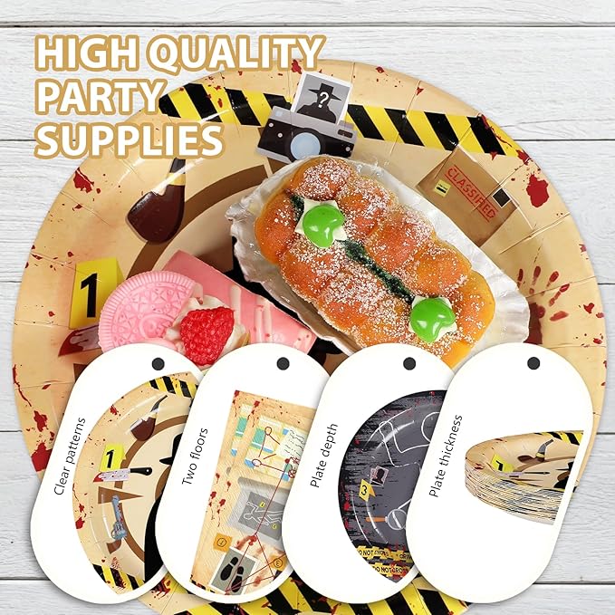 96Pcs Murder Mystery Themed Party Supplies Top Secret Plates and Napkins Secret Agent Spy Detective Tableware Sets for Halloween Crime Scene Escape Room Kids Birthday Party Decorations Favors Serves24