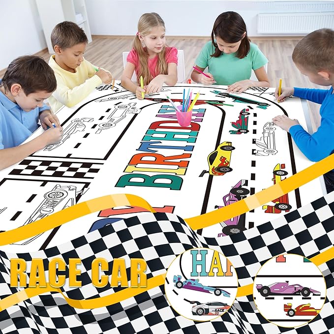 OHOME Race Car Giant Coloring Poster/Tablecloth - Race Car Birthday Party Decorations - 30 x 72 Inches Jumbo Coloring Banner Kids Crafts Activities Decor Party Supplies