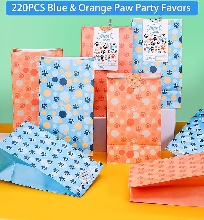 220PCS Blue and Orange Dog Paw Print Party Favors for Kids Theme Birthday Party Favors Decorations Supplies Goodie Bag Stuffer Pinata Filler Birthday Gifts