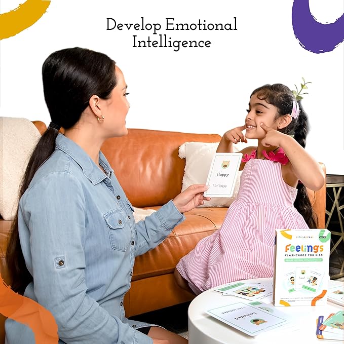 Emotion Cards for Kids - Expression Cards for Toddler to Learn and Communicate Their Emotions - Feeling in a Flash Card, Great Tool for ADHD, Autism, and Therapy | 50 Cards + 4