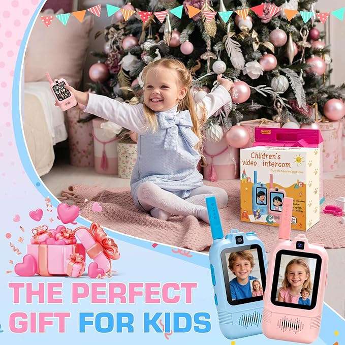 Dual Camera Video Walkie Talkies for Kids: Long Range Rechargeable Video Walkie Talkies with Dual Cameras, Outdoor Outside Camping Games, Birthday Gifts for Boys and Girls Age 3-8