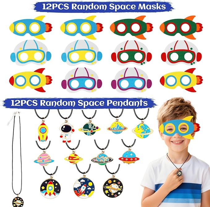 Space Party Favors, Birthday & Party Decorations - 254 PCS Outer Space Goodie Bag Stuffers Fillers for Kids with Astronaut Toys, Stickers, Stress Balls, Masks and Necklaces