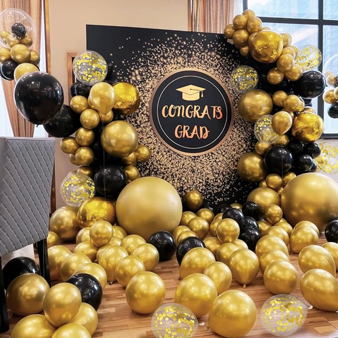 100pcs Black and Gold Balloons 12 Inch Metallic Gold and Black latex Party Balloons for Birthday Retirement Graduation New Year's Eve Party Decorations