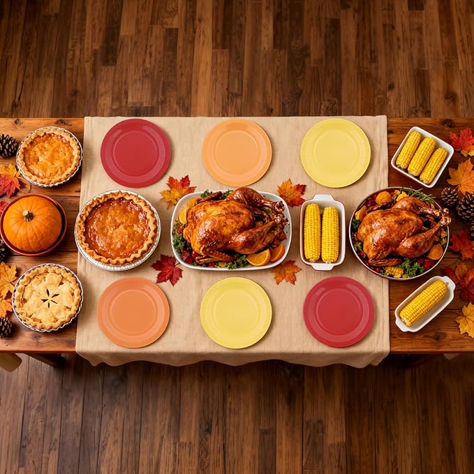 48PCS Fall Thanksgiving Plates, Fall Paper Plates Autumn Party Tableware for Birthday Harvest Holiday Friendsgiving Thanksgiving Party Supplies, 7 Inch