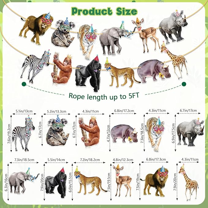 Safari Animals Happy Birthday Banner Jungle Theme Decor Party Decorations Party Supplies Birthday Decor Decorations for Women Men Baby Showre Zoo Garland