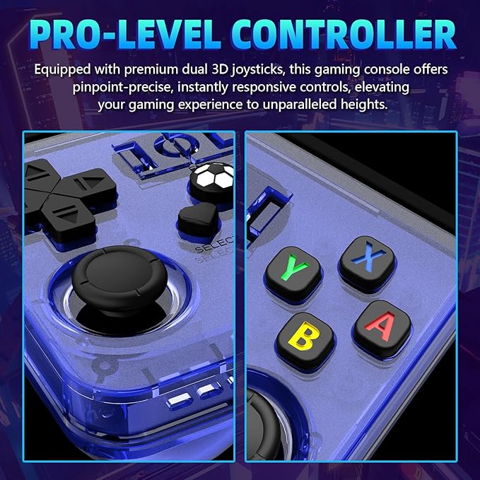 R36MAX Retro Gaming Console, 4.0 Inch Handheld Game Console with 64GB Classic Video Games Inchluded,Support 30+ Simulators,Hand Held Game Console for Christmas-Transparent Blue