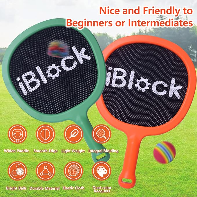 Portable Paddles and Bouncy Balls Set for Kids or Adults’ Indoor Outdoor Activities, Sport Game for Beginner or Intermediate, Swing Racket in Beach Pool Backyard Playground Lawn Park or Court