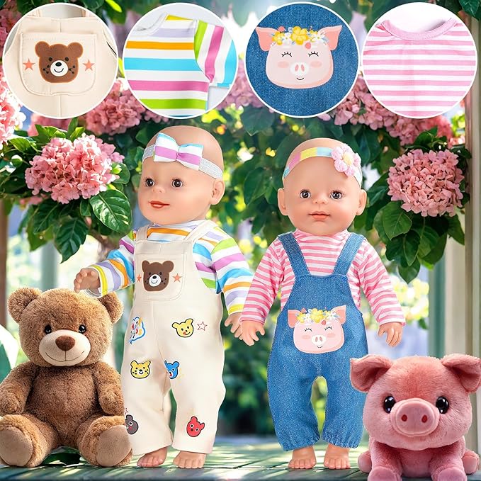6 Sets 14-16 Inch Baby Doll Accessories & Clothes - Dress Outfits Headbands Accessories fits New Born 43cm , 15 inch Baby Doll