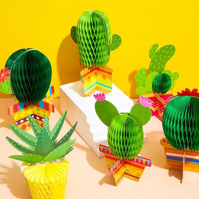 Zonon 12 Pcs Cactus Party Decorations Mexico Back to School Honeycomb Table Centerpieces Mexican Garland Cutouts for Fiesta Baby Shower Favor Cactus Theme Classroom Birthday Party Supplies