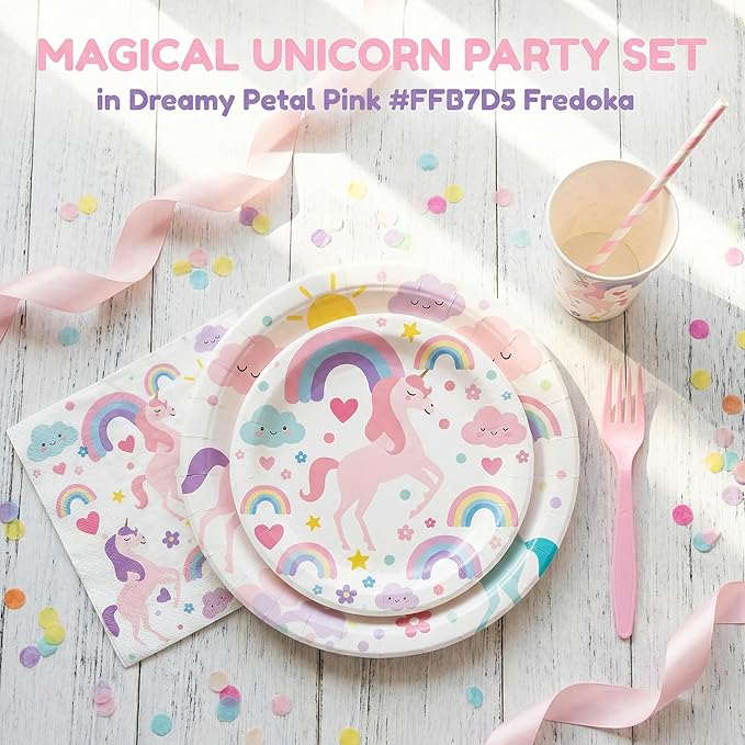 Unicorn Themed Party Decorations Supplies Rainbow Unicorn Themed Party Tableware Set Include Plates, Cups, Napkins,Cutlery and Straw for Baby Shower, Birthday Party Decorations Serves 24