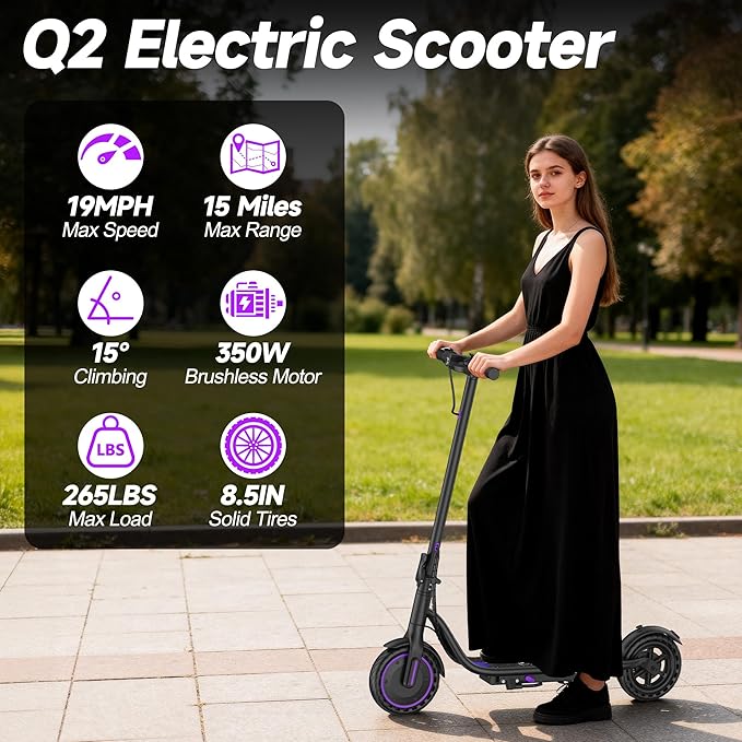 VOLPAM Electric Scooter, 350W/500W Powerful Motor, 8.5"/10" Solid Tires, 19/21Mph, 28/23/21/16 Miles Max Range, Dual Braking