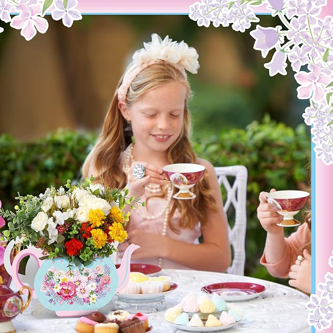 Yinder 6 Pcs Tea Party Decorations Princess Party Flower Boxes Centerpiece Floral Teapot Centerpiece for Floral Tea Themed Birthday Wedding Supplies(Sweet Tea Pot)
