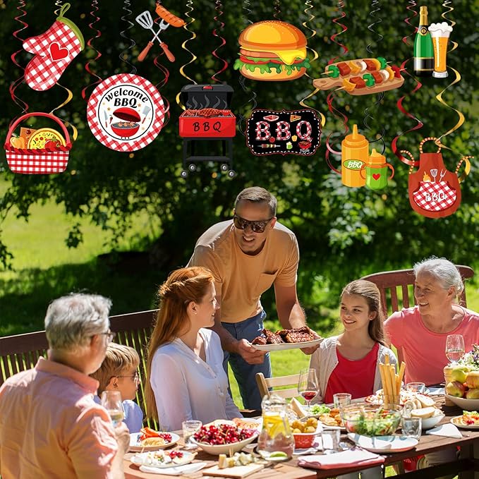 Ireer 52 Pcs Summer Picnic Party Hanging Decor Picnic Birthday Hanging Swirl BBQ Decoration Swirls for Barbecue Decor for Birthday Carnival Summer BBQ Party Supplies Decoration