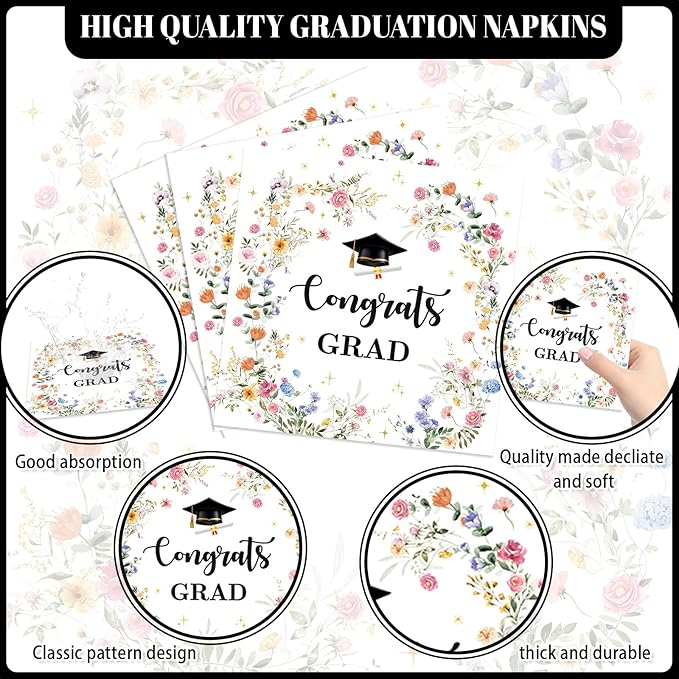 168 Pcs Class of 2026 Plates Cups Napkins Tablecloth Set Wildflower Graduation Party Supplies Floral Class of 2026 Graduation Decorations Serve 24 Guests