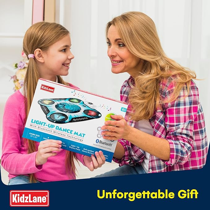 Kidzlane Light Up DJ Dance Mat for Kids - Bluetooth & AUX Compatible - 3 Fun Arcade Games with 5 Difficulty Levels - Detachable Discoball & Fairytail - Adjustable Volume - Ages 6+
