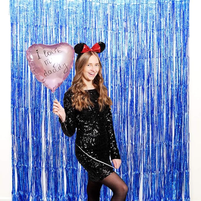 Blue Iridescent Party Decorations Supplies Favors,Iridescent Party Supplies,Tinsel Foil Fringe Curtains Fun Photo Booth Props,Birthday Wedding Party Window Door Decorations( (W)3.2*(H)6.5 Ft, 2 PACKS)