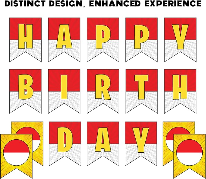 Cartoon Red White Yellow Happy Birthday Banner 10ft long Pre Strung No DIY Cute Anime Birthday Decorations Party Supplies Happy Birthday Sign for Boys Birthday Party Decorations Party Favors for Kids