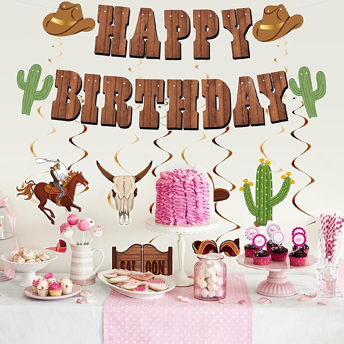 Western Party Decorations, Pre-Strung Western Birthday Banner,Cowboy Birthday Party Decorations, Rodeo Birthday Decorations,Western Birthday Party Decorations and Hanging Swirls, Cowboy Party Decorations