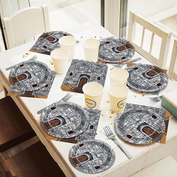 CHUNNIN 96PCS Medieval Plates Napkin Halloween Castle Party Decorations Castle Knight Birthday Dessert Plates Medieval Themed Tableware Set for 24 Guests Kids Birthday Baby Shower Party Supplies