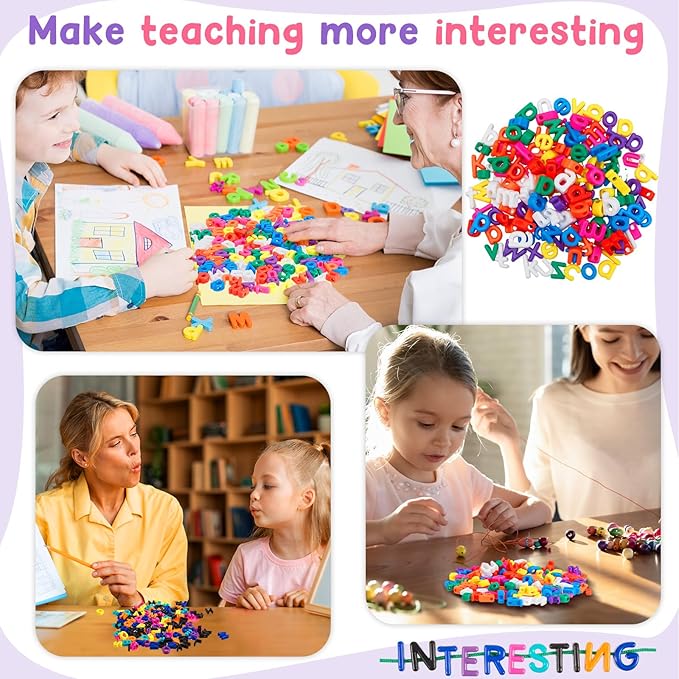 Wesiti Lacing Letters Beads Alphabet Learning Toys Toddler ABC Alphabet Beads Lacing Sports Skills Toys for Preschool Games Homeschool Supplies Early Spelling(Lowercase Uppercase Letters,408 Pcs)
