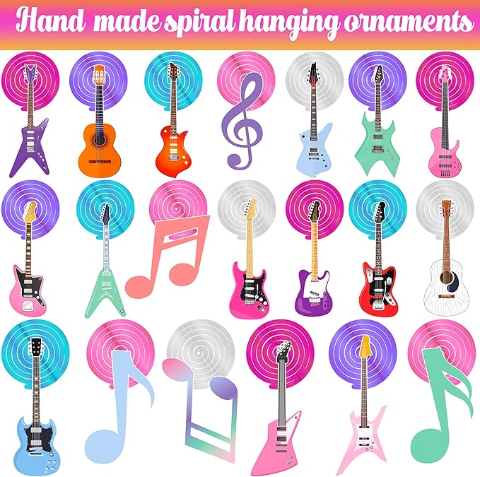 Guitar Party Hanging Swirls Guitar Birthday Decoration Guitar Themed Swirl Ceiling Muscial Party Hanging Streamer for Girls Rock Guitar Party Baby Shower Supplies