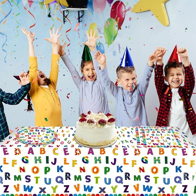 41Pcs Colorful ABC Birthday Party Decorations Alphabet Colorful Party Supplies ABC Rainbow Dots Plates Napkins Tablecloth丨Kids Birthday Educations Party Classroom First Day School Party,Serv 20