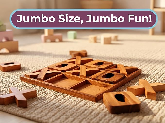 BSIRI Jumbo Tic Tac Toe Board Games 14 Inch - Wall Tic Tac Toe for Rustic Home, Farmhouse, Patio, Coffee Table Decor, Ideal Outdoor, Game Night, Family Games, Unique Gifts for Couples