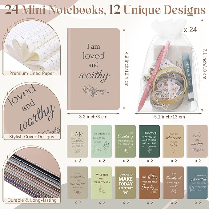 Aodaer 170 Pieces Positive Affirmation Gifts Set Motivational Quote Notebooks with Inspirational Pens Silicone Bracelets Keychains Stickers Organza Bags for School Office Party Favor Supply, Morandi