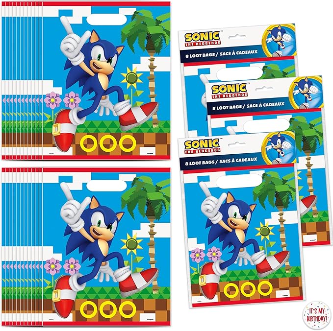 Unique Sonic Party Bags | 24 ct | Sonic Goodie Bags for Sonic Party Favors | Sonic Birthday Party Decorations | Includes Sticker for Birthday Child