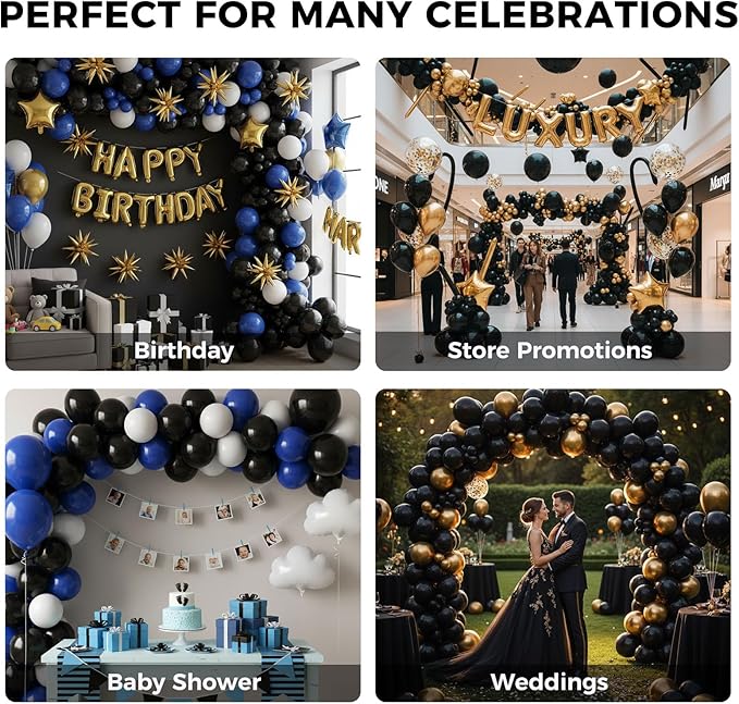 LovesTown 110PCS Black Balloons, Latex Balloon for Birthday Baby Shower Graduation Casino Gaming Anniversary Wedding Black History Month Themed Father's Day Party Supplies Garland Arch,12 Inches